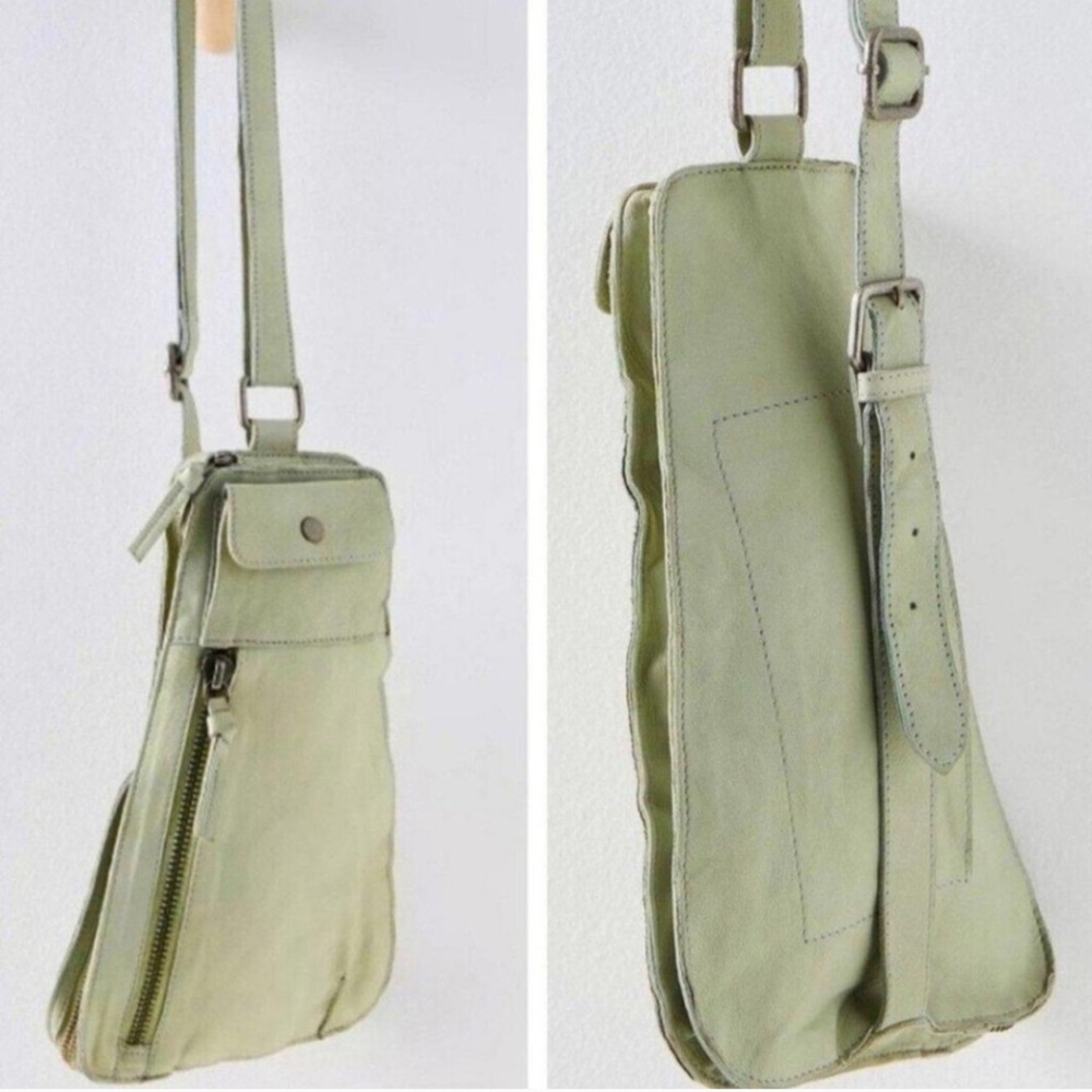 Free people Crossbody "Jagger" Leather Bag, very light green color